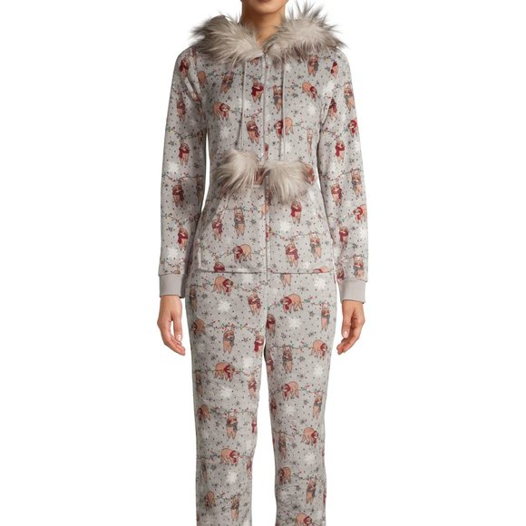 New Plush Animals Faux Fur Trimmed Union Suit. - Picture 1 of 12